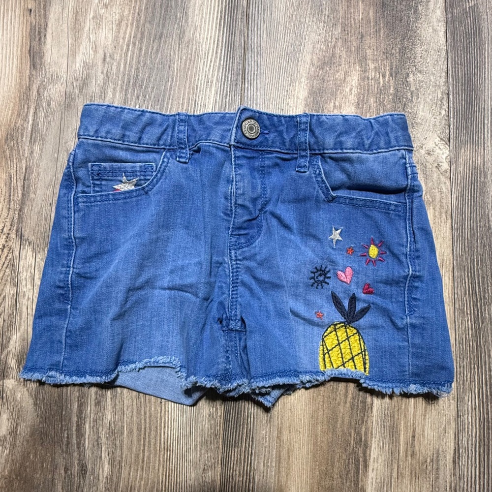Gap Kids Girls Blue Denim Pineapple Embroidered Frayed Shortie Shorts Size 8